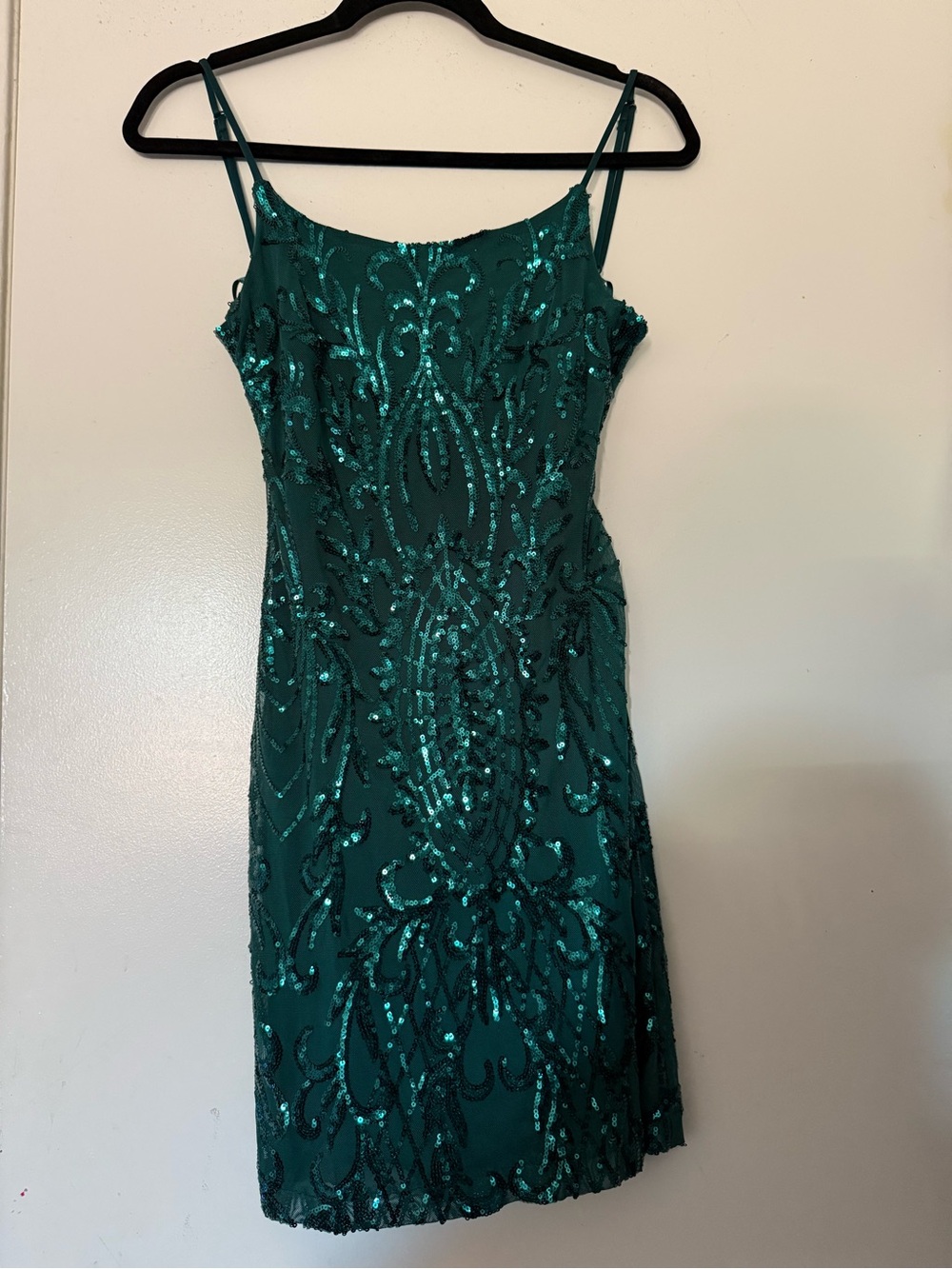Crystal Sky Green Sequin Spaghetti Strap Dress Size S